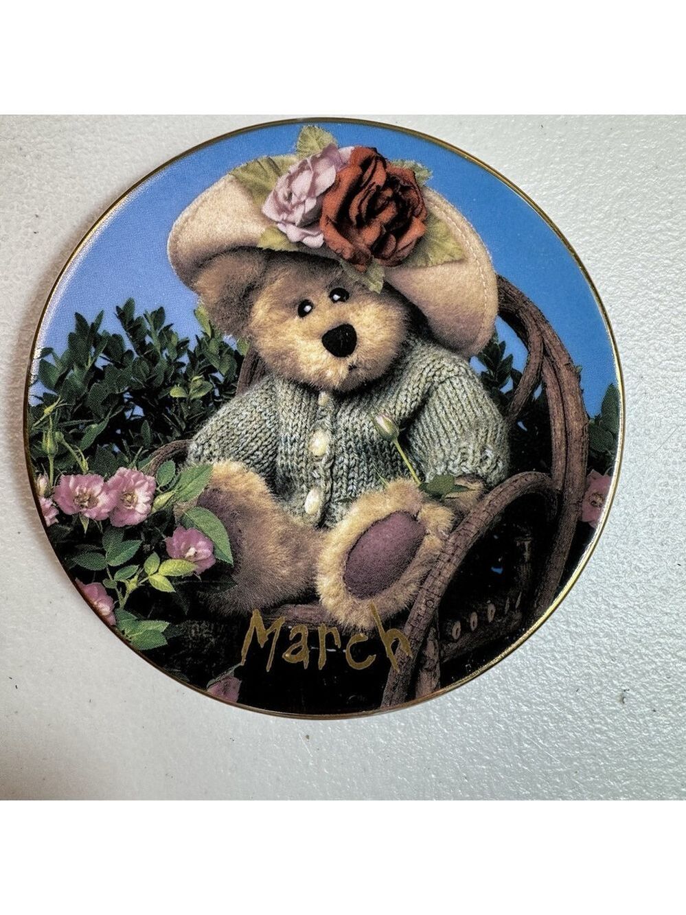 Boyds Bears Miniature Plate “March” 4” Collectible Calendar Plate Bearstone